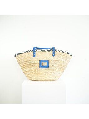 Emilio Pucci Straw Zebra Interior with Blue Trim Beach Tote Bag w/ dust bag